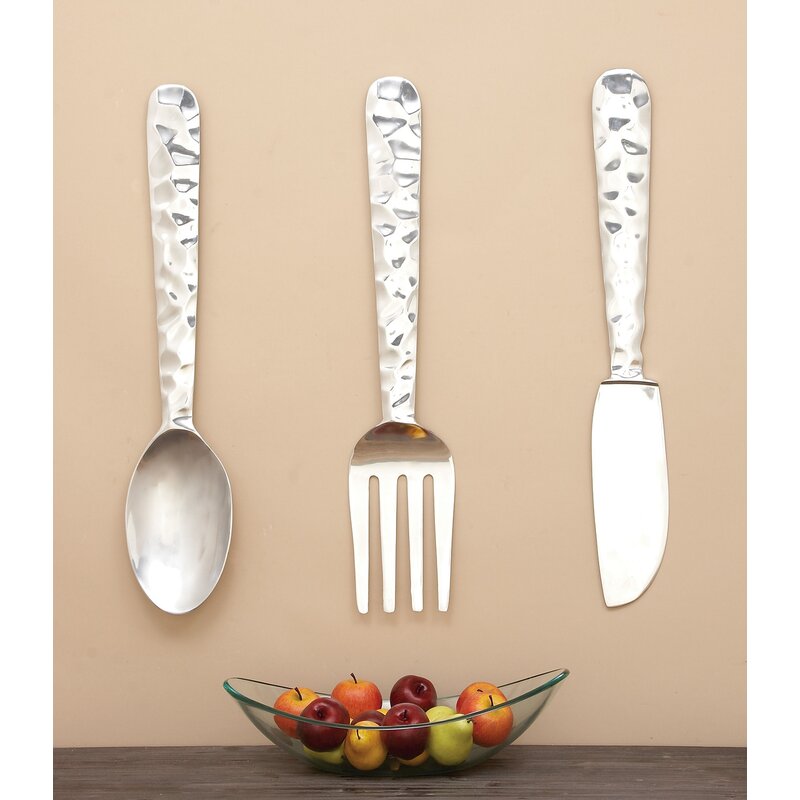 Silver Aluminum Knife, Spoon and Fork popular Cutlery Wall Decor (Pack of 3)